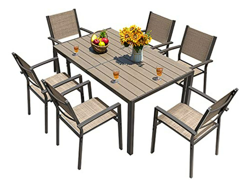 Set De Comedor Para Patio Con 6 Sillas Apilables