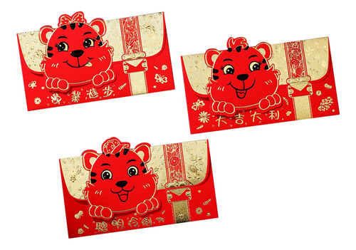 3 Sobres Rojos Chinos, Año Del Tigre Hong Bao Mon