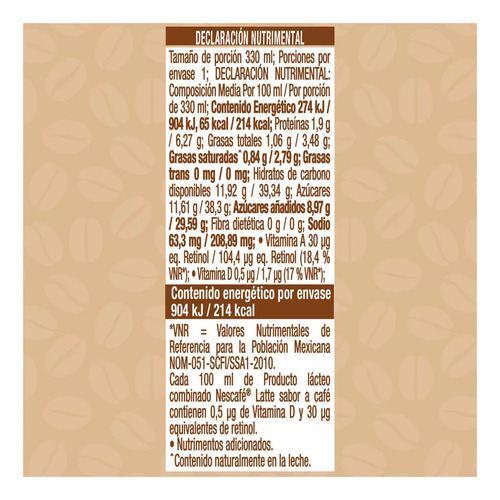 Nescafé Bebida Latte 12 Pzs De 330 Ml