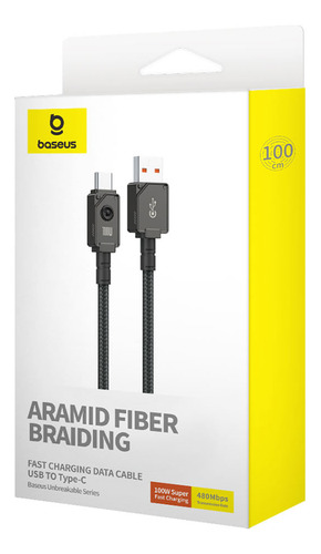 Cabo indestrutível tipo C para USB Baseus 1m 100w preto
