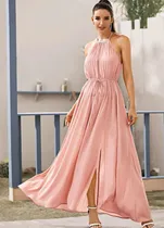 Comprar Vestido Largo Halter De Fiesta Shein Rosa Talla L Nuevo