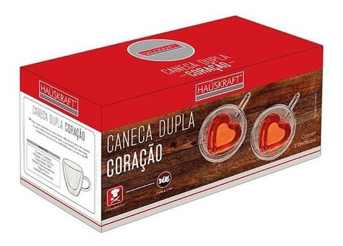 Kit 2 Canecas Dupla Coração Em Vidro 230ml - Hauskraft
