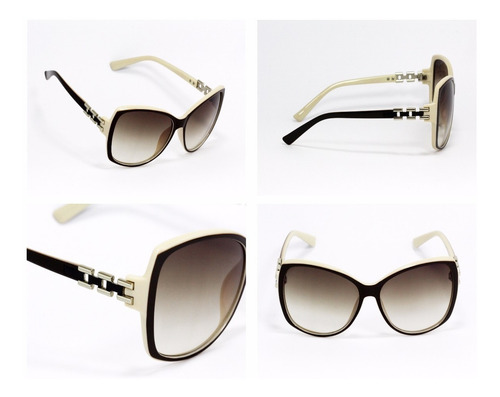 Lentes De Sol Mujer Ojo De Gato Moda Café Color Hueso Ls31