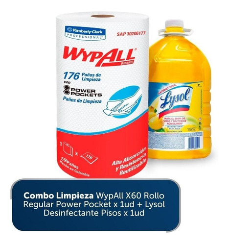 Imagen 1 de 6 de Paños Wypall X60r + Lysol Pisos - Unidad a $6