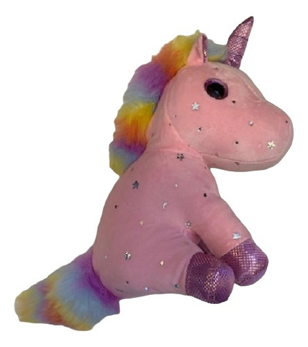 Peluche Unicornio Arcoiris Brillante Kawaii Rosado 23cm