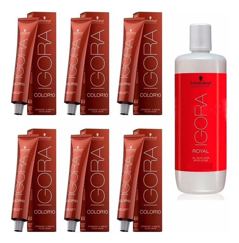 6 Tinturas Igora Color 10 + Oxidante Igora 1l Schwarzkopf