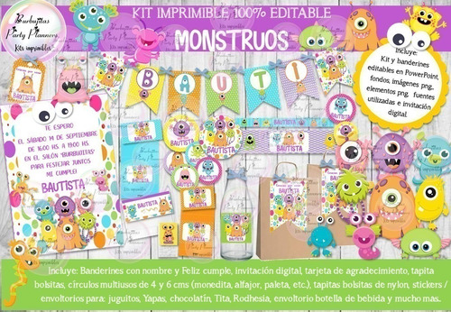 Kit Imprimible Candy Bar Monstruos Monstruitos 100% Editable