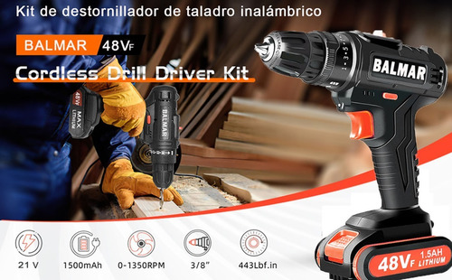 Imagen 6 de 7 de Taladro Atornillador Inalámbrico Con 2 Batería De Litio