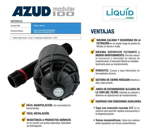Imagen 3 de 9 de Filtro Riego Y Goteo 2 Malla 130 Mic - Azud Modular 100