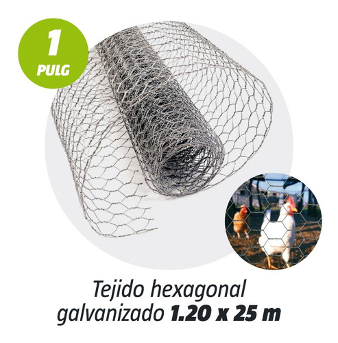 Imagen 1 de 5 de Tejido Malla Hexagonal Galv. 1' X 1.20 Mt. X 25 Mts Kroner