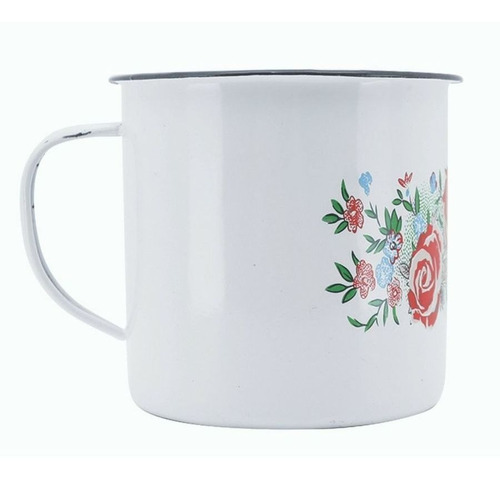 Caneca Esmaltada Branca Estampada 150ml