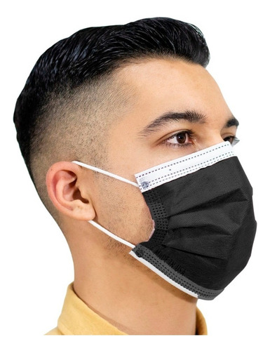 Cubrebocas Negro 3 Capas Desechables Tela Y Filtro 50 Piezas