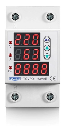 Protector Tension  Monofasico 63a Din Digital Volt Amper Kwh