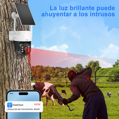 5mp Ojo Inalámbrico Blanca Cámaras de Seguridad Baja Potencia 4g Solar 2k Full Hd Compatible con Telcel y Movistar