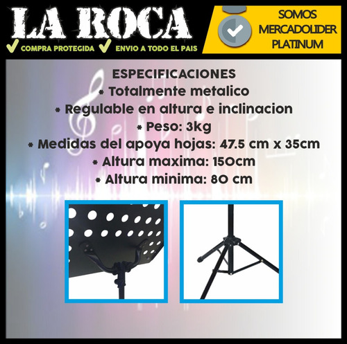 Imagen 4 de 10 de Atril Partituras Orquesta Metalico Plegable Sinfonico