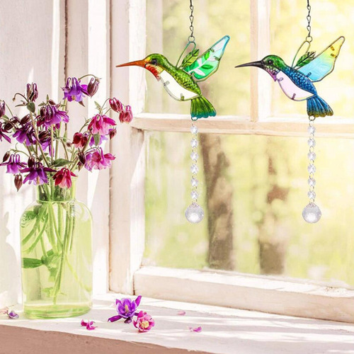 .2 / Set Vidrieras Colibrí Prisma De Cristal Bola Jardín.