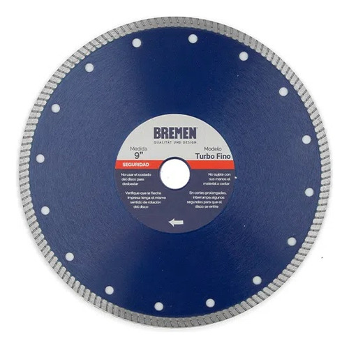 Disco Diamantado Turbo Fino 230mm Bremen 7297 Porcelanato Color Azul marino