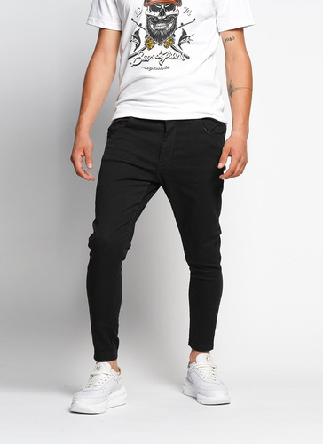 Jean Bross Super Skinny Negro Liso Al Tobillo