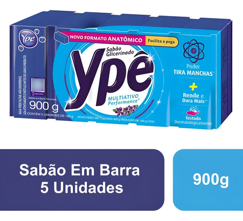 Sabão Barra Ypê Glicerinado Multiativo Com 5 Unid De 180g