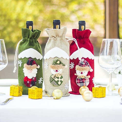 Porta Botella Tela Yute Arpillera Navidad Deco Regalo Cena