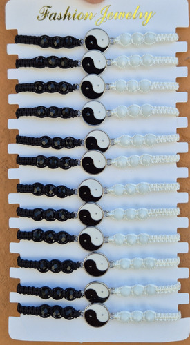 Set 12 Pulseras Para Parejas Ying Yang Novio Amigo Amor Dije Blanco 22 Cm 15 Cm