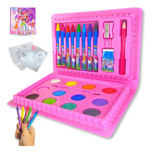 Kit 2 Maletas De Pintura Infantil Escolar Estojo 24 Peças