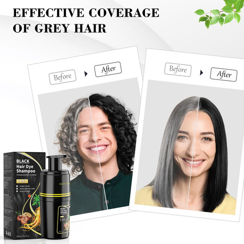 Black Hair Dye Shampoo 3 In 1, Shampoo Para Canas Con