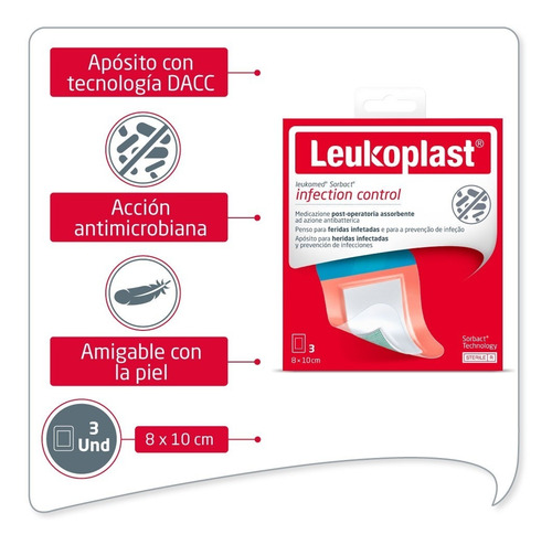 Leukoplast Sorbact Apósito 8x10cm Pad Central Antimicrobiano