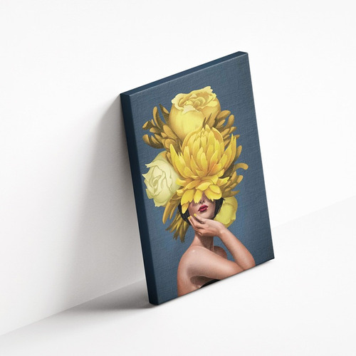 Cuadro Lienzo Canvas 60x80cm Mujer Flores Amarilla Sala Mano