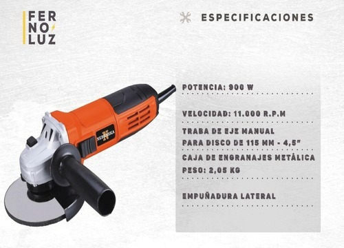 Amoladora Angular Nebraska 115 Mm 900 Wts Nemea08115