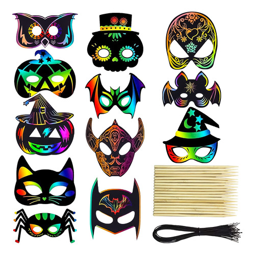 36 Máscaras De Halloween Para Rascar, Kit De Manualidades .