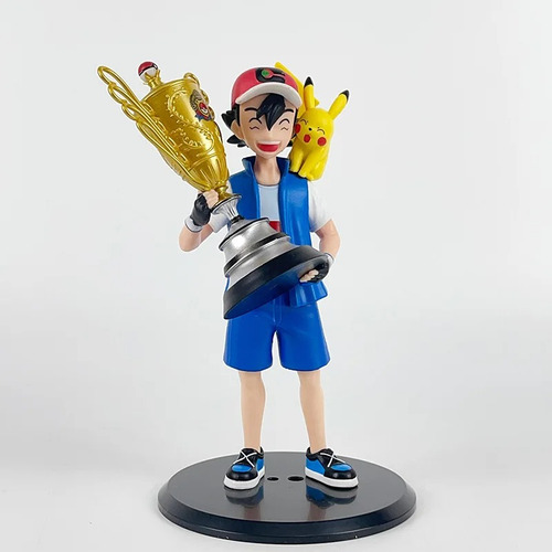 Boneco Ash Ketchum Pokemon Com Trofeu Da Liga 18cm