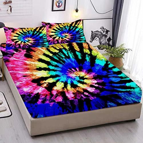 Juego Sábanas Tie Dye Niña 3d Arcoíris, Microfibra (02,