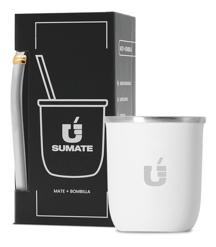 Mate Termico Acero Inoxidable Mas Bombilla Premium Color Viajero | Blanco