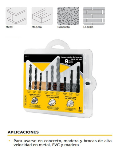 Brocas Para Taladro Rotomartillo Estuche De Herramientas 9pz