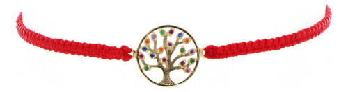 Pulsera Oro Amarillo Arbol De La Vida En Hilo Rojo Pu412am