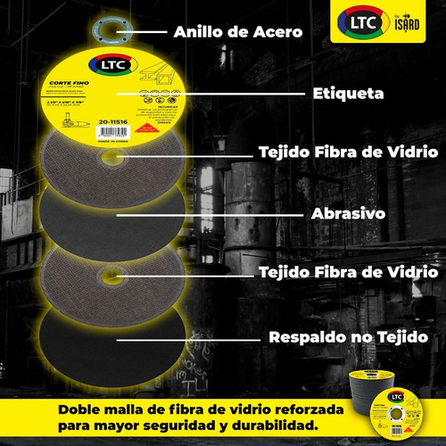 Imagen 3 de 9 de Disco De Corte 115 Mm 4 1/2 X 1.6 X 22.23 - 20 Unidades Ltc