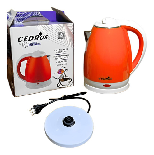 Chaleira Elétrica Inox 1.8l Jarra 220v Potência De 1500w Cor Laranja Cedros Ced-2022 Com Base Rotatória Aquecedor De Água Desligamento Automático Café Chá Chimarrão
