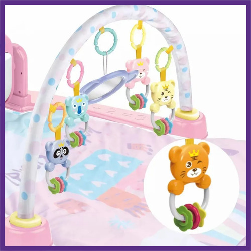Tapete De Atividades Com Almofada E Piano Para Bebe Aprender Cor Rosa