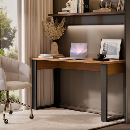 Mesa Escrivaninha Escritório Estudo Apoio Para Computador Em Madeira Estilo Industrial 120cm Web Home Móveis