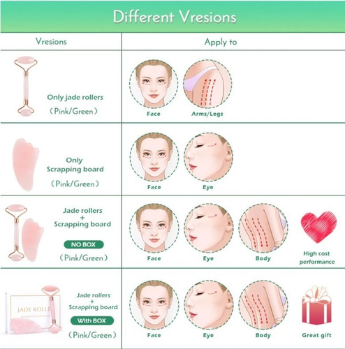 Rodillo Facial Jade Cuarzo Rosa Masajeador Estuche Deluxe