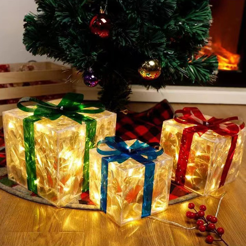 Set De Decoración De Caja De Regalo De Navidad Con Lazo Azul