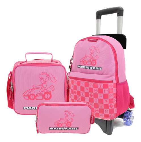 Kit Mochila Lonchera Lapicera Con Ruedas Peach Mb70359-p Rosa Peach