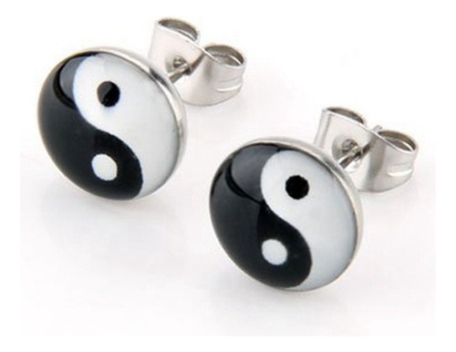 * Par De Pendientes Redondos Con Símbolo Yin Y Yang 10 Stud