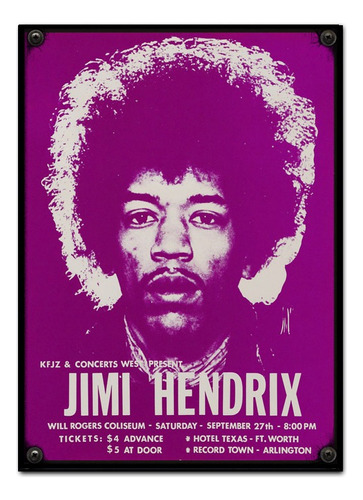 #614 - Cuadro Decorativo Vintage 30 X 40 - Jimi Hendrix Rock