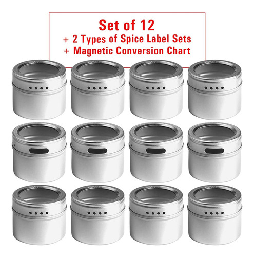 12 Latas Magnéticas Para Especias Con Tapa Para Tamizar Y Ve