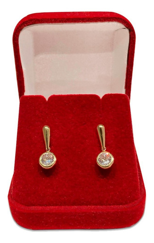 Brinco De Ouro 18k Palito Com Zircônia Pendurada