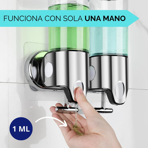 Dispensador Triple Jabón Liquido Shampoo Pared Hotel Cocina