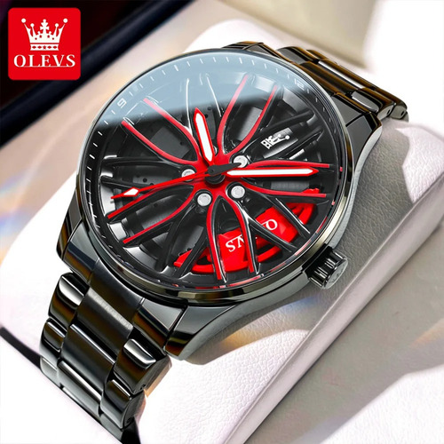 Reloj Deportivo Para Hombre De Rin Giratorio - Olevs Negro Rojo Negro