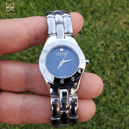Imagen 4 de 8 de Reloj Mujer Acero Feraud Lfbmha-3 Plateado Fondo Azul